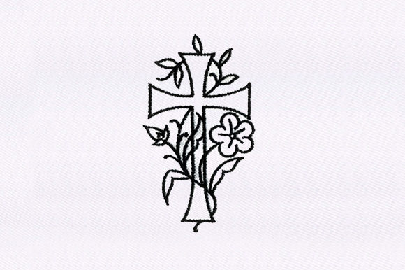 Cross with Flower Embroidery Design