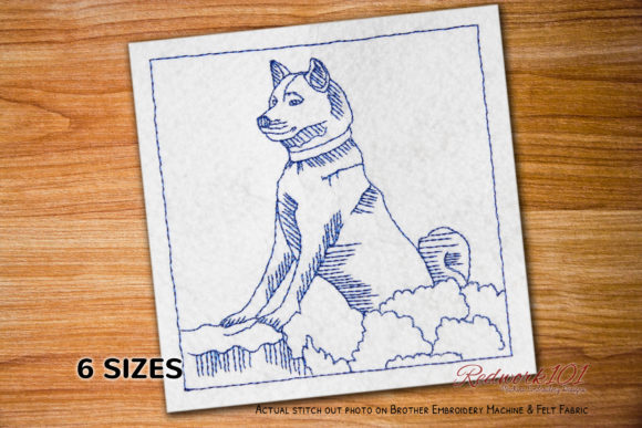 Shiba Inu Dog Redwork